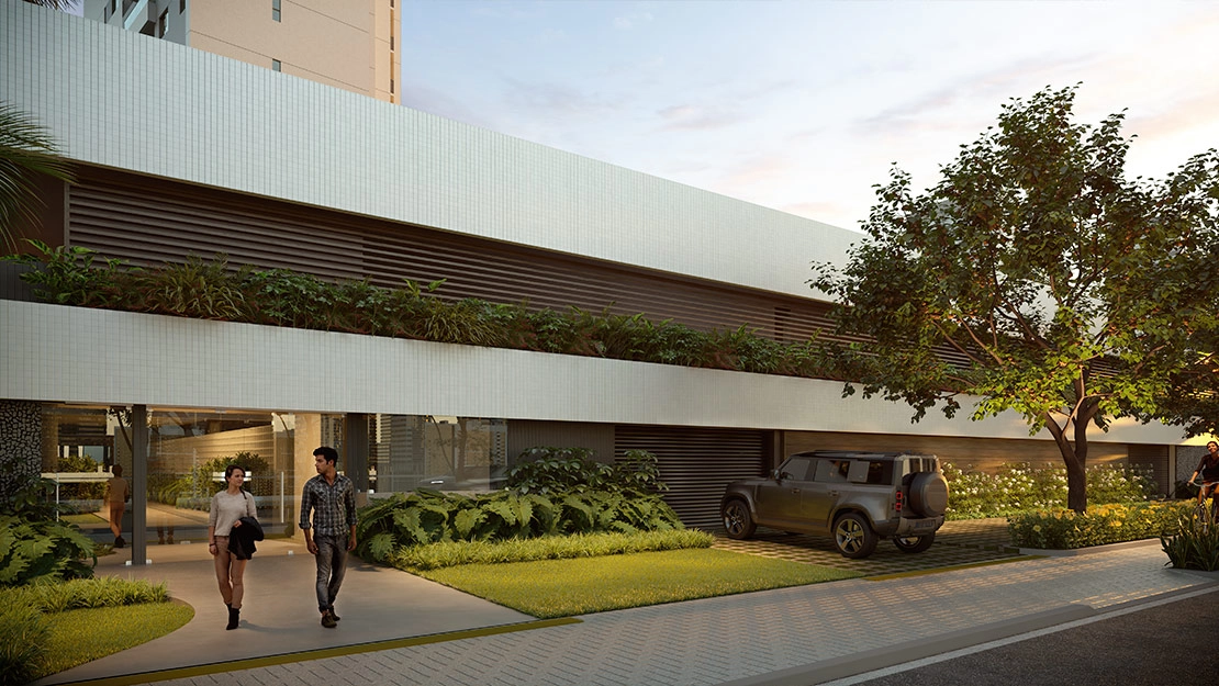 Planta, Perspectiva e Foto real do empreendimento 